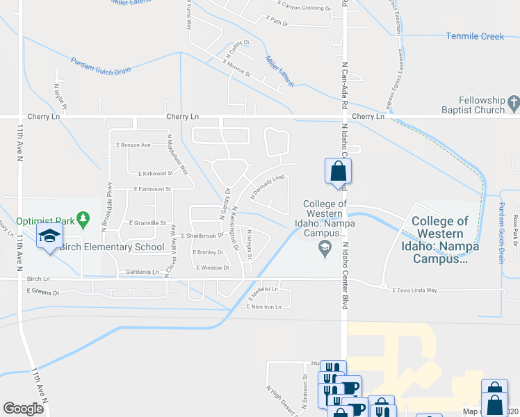 map of restaurants, bars, coffee shops, grocery stores, and more near 16833 North Darmady Loop in Nampa