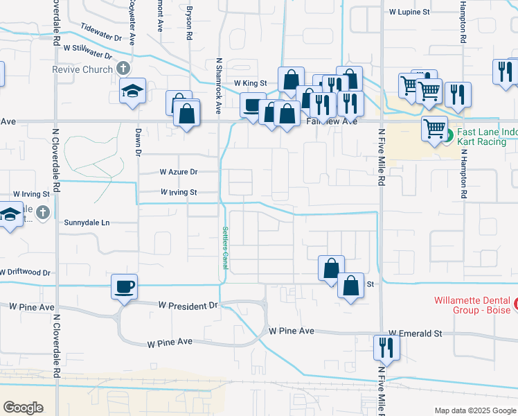map of restaurants, bars, coffee shops, grocery stores, and more near 643 Silver City Drive in Boise