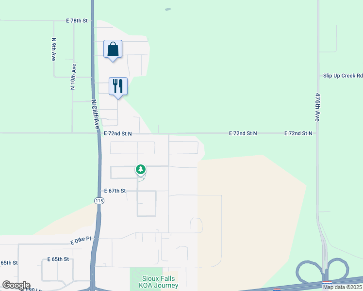 map of restaurants, bars, coffee shops, grocery stores, and more near 1801 East 71st Street North in Sioux Falls