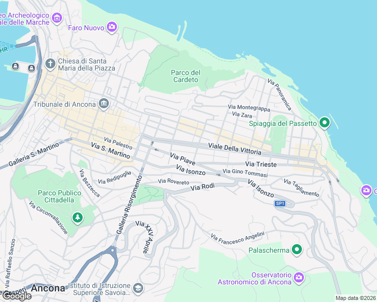 map of restaurants, bars, coffee shops, grocery stores, and more near 10 Via Trento in Ancona