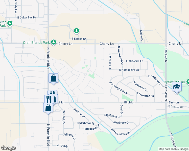 map of restaurants, bars, coffee shops, grocery stores, and more near 7682 East Brigade Drive in Nampa