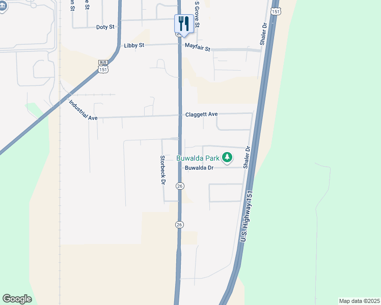 map of restaurants, bars, coffee shops, grocery stores, and more near 601 Robin Road in Waupun