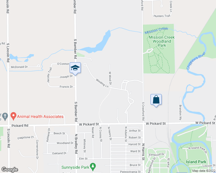 map of restaurants, bars, coffee shops, grocery stores, and more near Winding Lane in Mount Pleasant