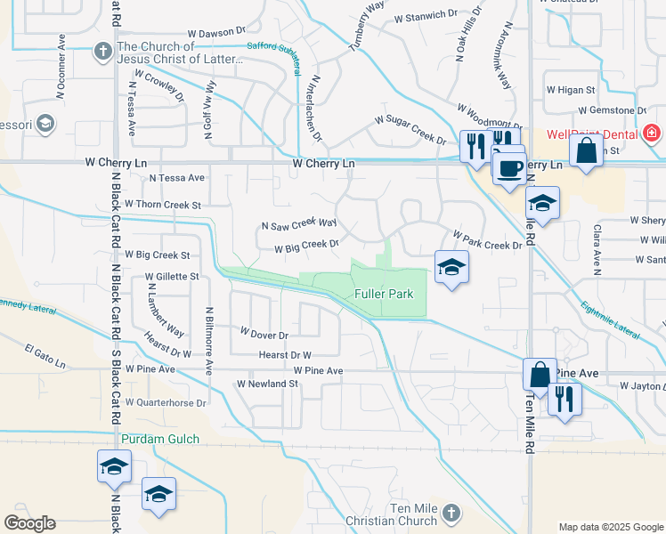 map of restaurants, bars, coffee shops, grocery stores, and more near 1219 North Notel Creek Place in Meridian