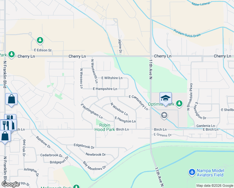 map of restaurants, bars, coffee shops, grocery stores, and more near 16711 North Yorkshire Lane in Nampa