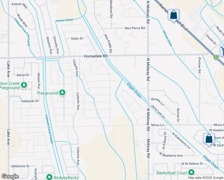map of restaurants, bars, coffee shops, grocery stores, and more near 4508 East Homedale Road in Caldwell