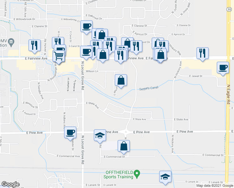 map of restaurants, bars, coffee shops, grocery stores, and more near 1983 Wilson Lane in Meridian