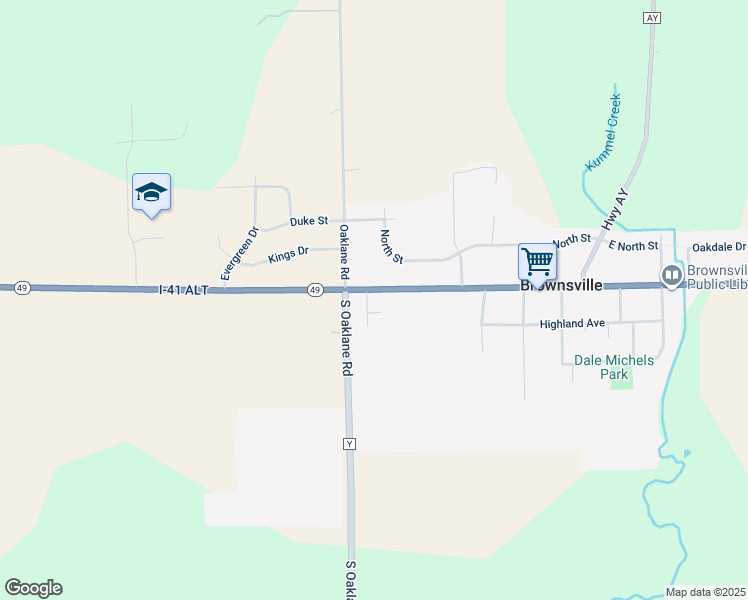 map of restaurants, bars, coffee shops, grocery stores, and more near 505 Eastgate Court in Brownsville