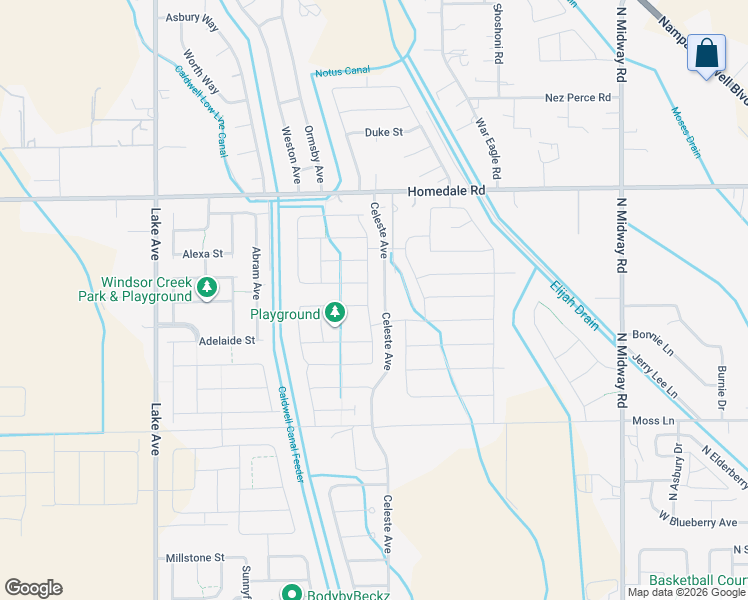 map of restaurants, bars, coffee shops, grocery stores, and more near 16770 Loggia Avenue in Caldwell