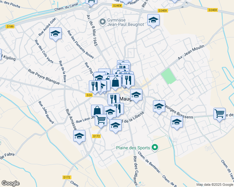 map of restaurants, bars, coffee shops, grocery stores, and more near 90 Grande Rue François Mitterrand in Mauguio