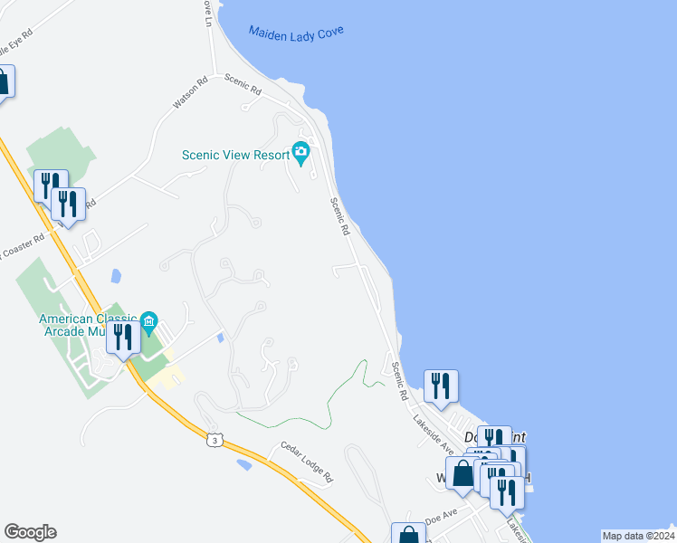 map of restaurants, bars, coffee shops, grocery stores, and more near 602 Scenic Road in Laconia