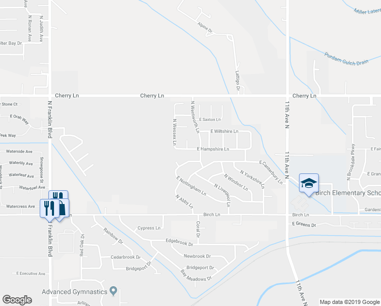 map of restaurants, bars, coffee shops, grocery stores, and more near 7411 East Hampshire Lane in Nampa