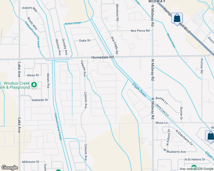 map of restaurants, bars, coffee shops, grocery stores, and more near 4508 East Homedale Road in Caldwell
