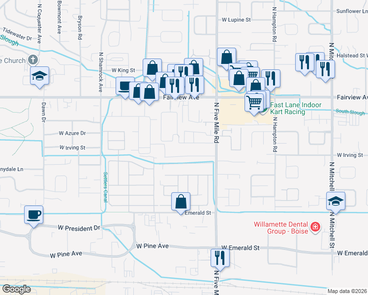 map of restaurants, bars, coffee shops, grocery stores, and more near 10826 Florence Drive in Boise