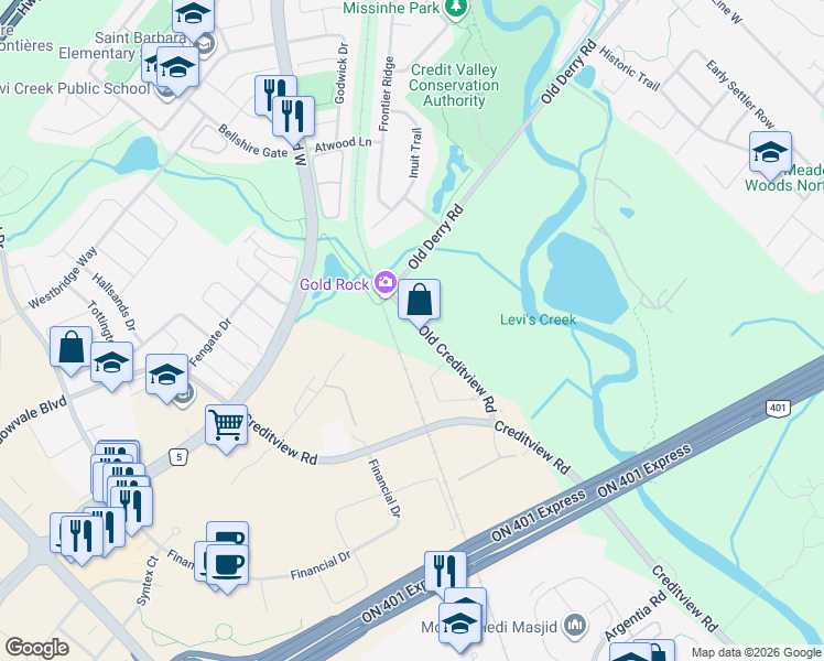 map of restaurants, bars, coffee shops, grocery stores, and more near in Mississauga