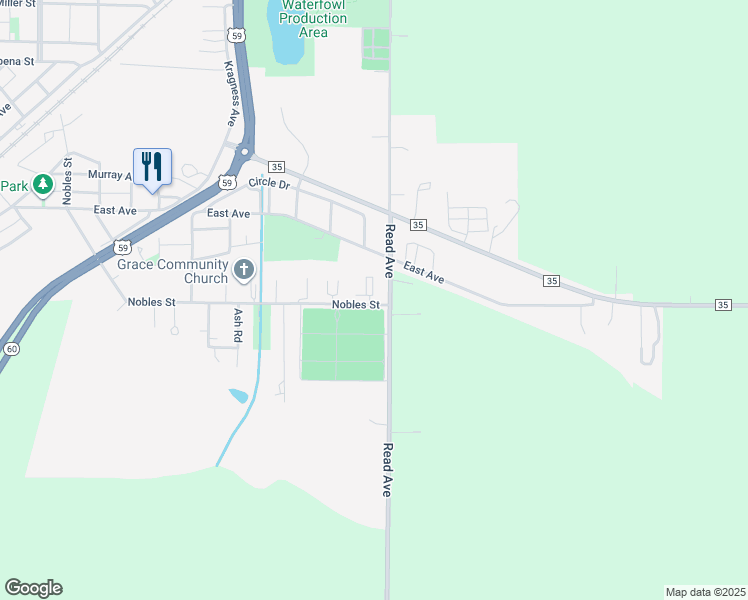 map of restaurants, bars, coffee shops, grocery stores, and more near 2175 Nobles Street in Worthington