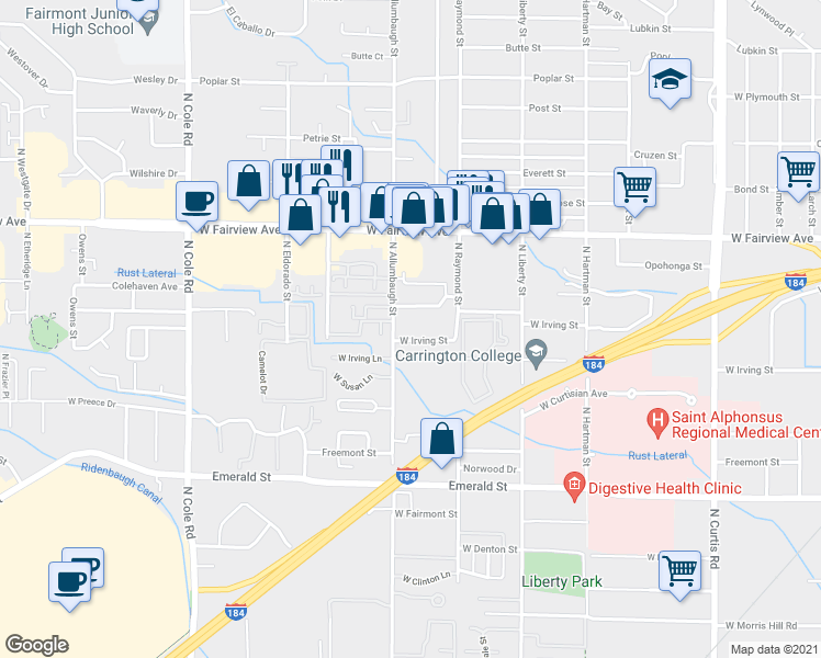 map of restaurants, bars, coffee shops, grocery stores, and more near 6703 West Colehaven Drive in Boise