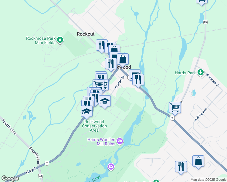 map of restaurants, bars, coffee shops, grocery stores, and more near Guelph Street in Wellington County