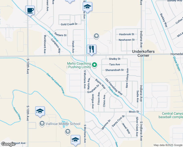 map of restaurants, bars, coffee shops, grocery stores, and more near 16834 Bayou Way in Caldwell