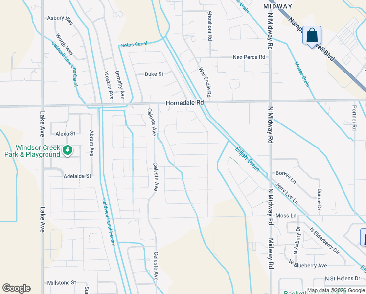 map of restaurants, bars, coffee shops, grocery stores, and more near 4508 East Homedale Road in Caldwell