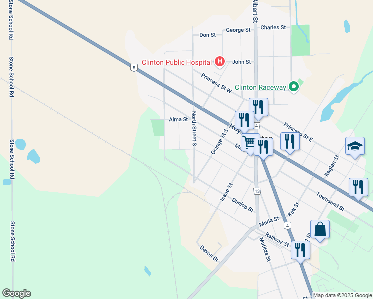 map of restaurants, bars, coffee shops, grocery stores, and more near 58 Church Street in Exeter