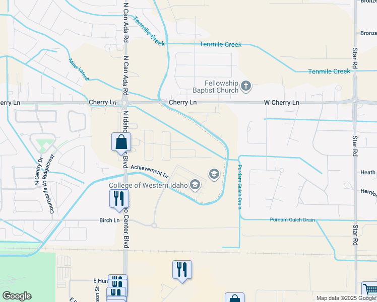 map of restaurants, bars, coffee shops, grocery stores, and more near 16852 North Idaho Center Boulevard in Nampa