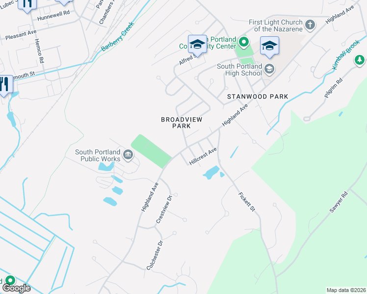 map of restaurants, bars, coffee shops, grocery stores, and more near 253 Alfred Street in South Portland