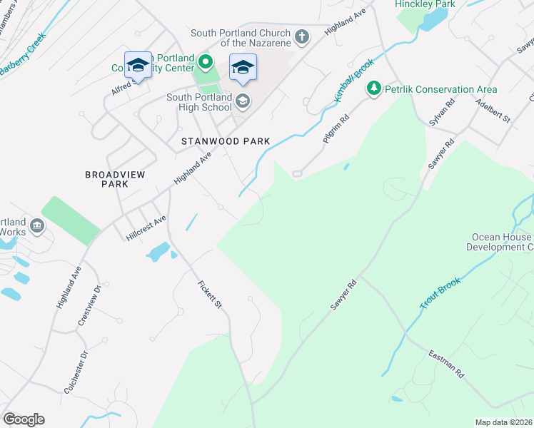 map of restaurants, bars, coffee shops, grocery stores, and more near 7 Ashbourne Court in South Portland