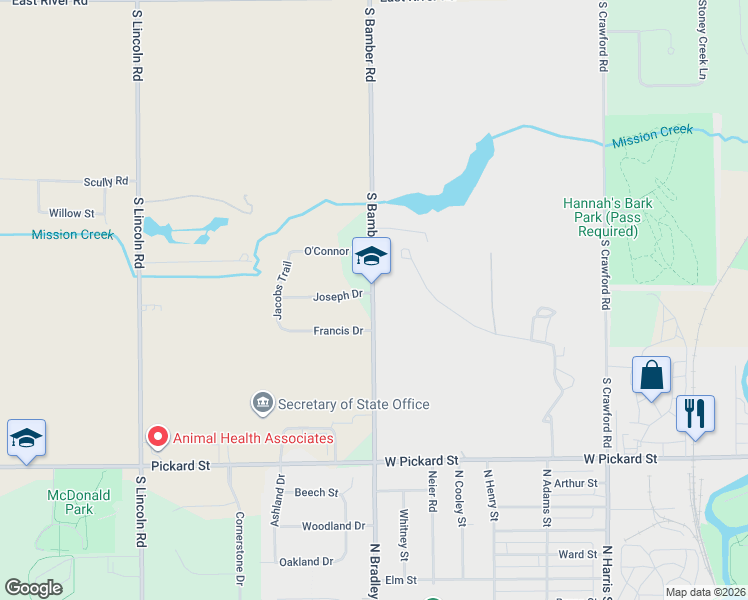 map of restaurants, bars, coffee shops, grocery stores, and more near 1651 South Bamber Road in Mount Pleasant