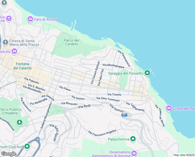 map of restaurants, bars, coffee shops, grocery stores, and more near 25 Via Carlo Maratta in Ancona