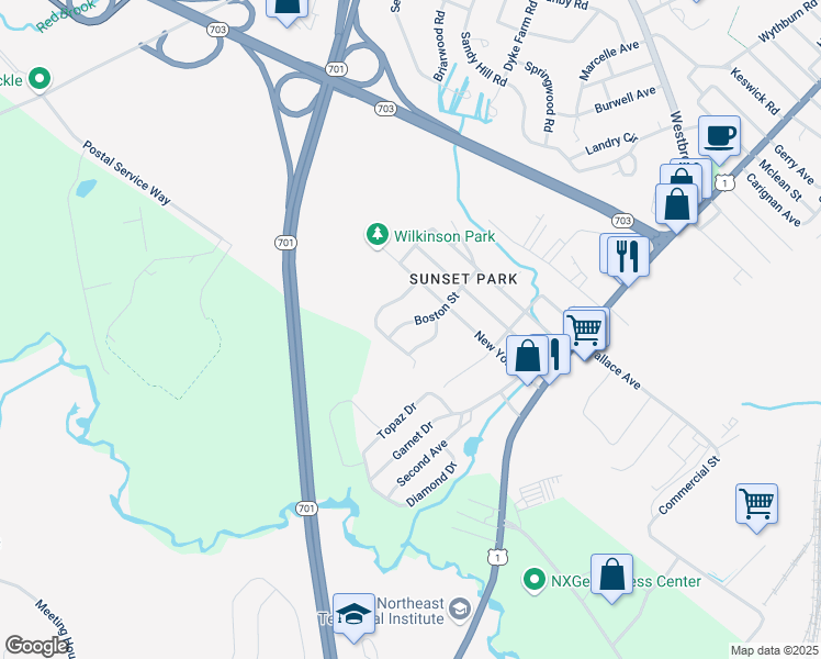 map of restaurants, bars, coffee shops, grocery stores, and more near 79 Boston Street in South Portland