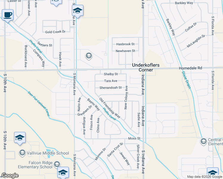 map of restaurants, bars, coffee shops, grocery stores, and more near 14230 Shenandoah Street in Caldwell