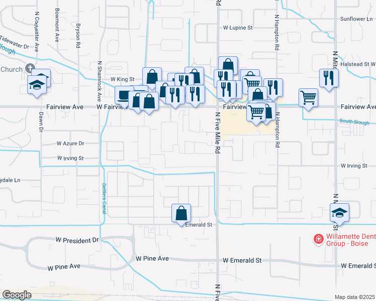 map of restaurants, bars, coffee shops, grocery stores, and more near 10830 Florence Drive in Boise