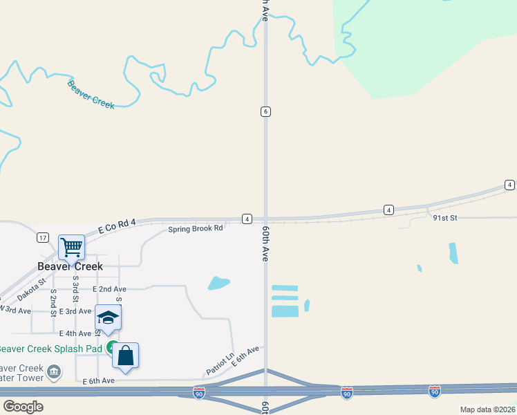 map of restaurants, bars, coffee shops, grocery stores, and more near 595 County Highway 4 in Beaver Creek