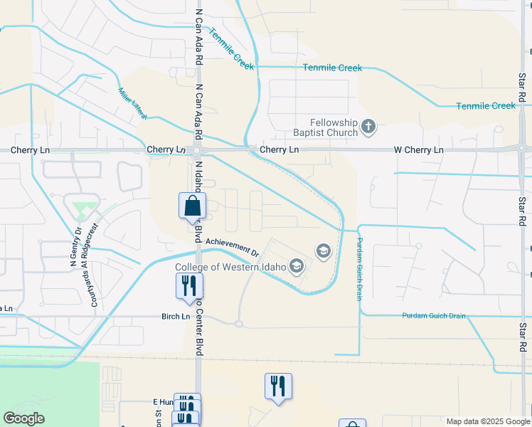 map of restaurants, bars, coffee shops, grocery stores, and more near 16852 North Idaho Center Boulevard in Nampa