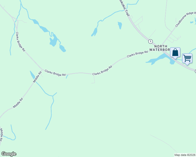 map of restaurants, bars, coffee shops, grocery stores, and more near 130 Clarks Bridge Road in Waterboro