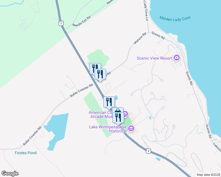 map of restaurants, bars, coffee shops, grocery stores, and more near 1048 Watson Road in Laconia
