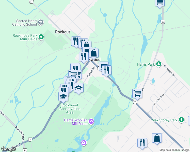 map of restaurants, bars, coffee shops, grocery stores, and more near 132 Richardson Street in Wellington County