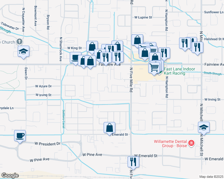 map of restaurants, bars, coffee shops, grocery stores, and more near 10856 Florence Drive in Boise