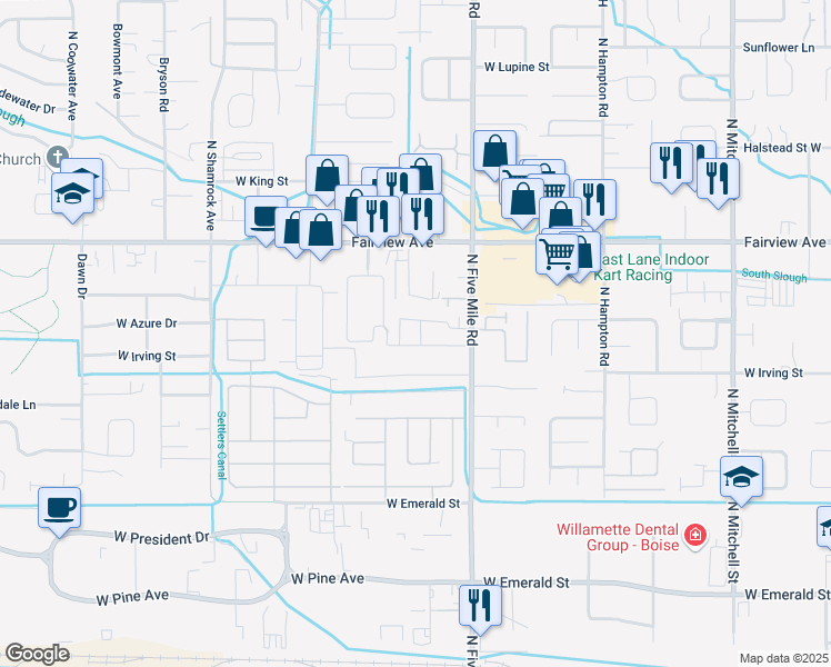 map of restaurants, bars, coffee shops, grocery stores, and more near 10745 West Jewell Street in Boise