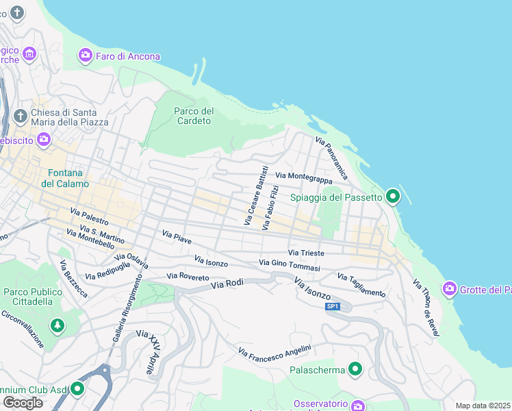 map of restaurants, bars, coffee shops, grocery stores, and more near 25 Via Carlo Maratta in Ancona