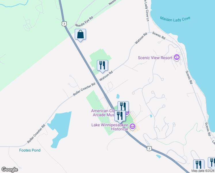 map of restaurants, bars, coffee shops, grocery stores, and more near 1048 Watson Road in Laconia