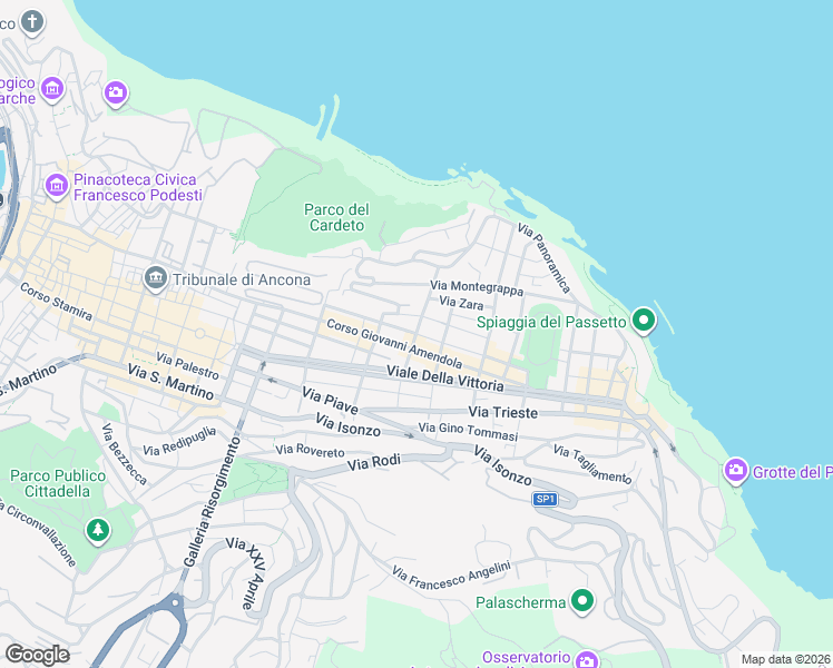 map of restaurants, bars, coffee shops, grocery stores, and more near 25 Via Carlo Maratta in Ancona