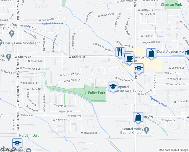 map of restaurants, bars, coffee shops, grocery stores, and more near 1334 North Little Creek Avenue in Meridian