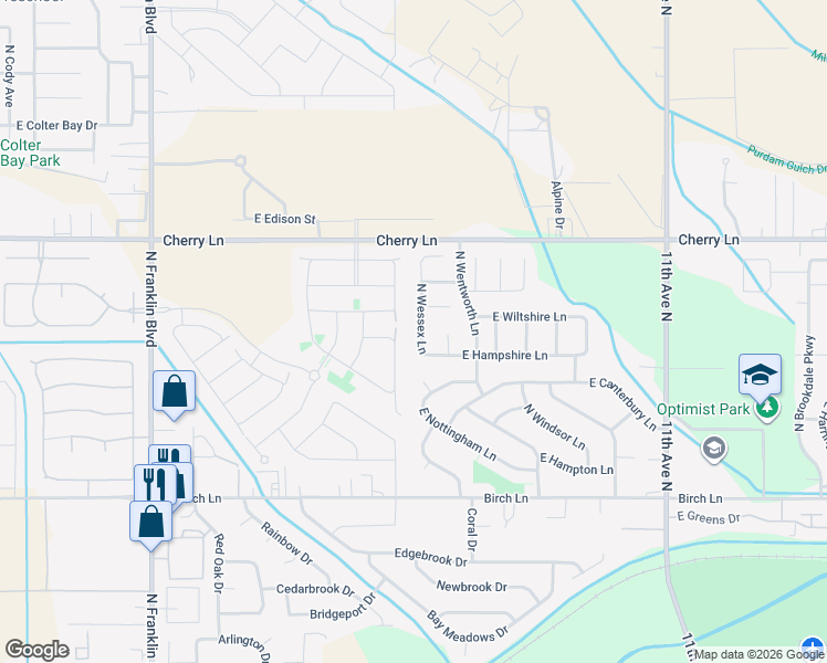 map of restaurants, bars, coffee shops, grocery stores, and more near 16823 North Wessex Lane in Nampa