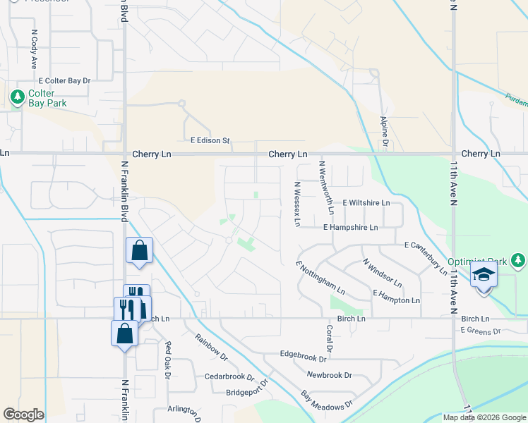 map of restaurants, bars, coffee shops, grocery stores, and more near 16823 North Wessex Lane in Nampa