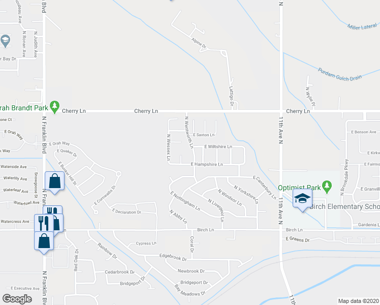 map of restaurants, bars, coffee shops, grocery stores, and more near 16829 North Wentworth Lane in Nampa