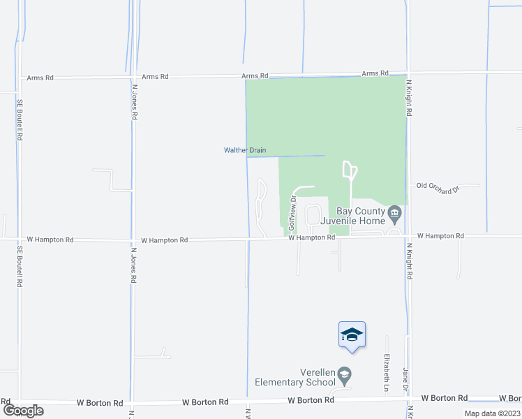 map of restaurants, bars, coffee shops, grocery stores, and more near Golfview Drive in Essexville