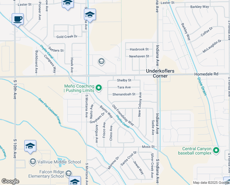 map of restaurants, bars, coffee shops, grocery stores, and more near 14310 Shenandoah Street in Caldwell
