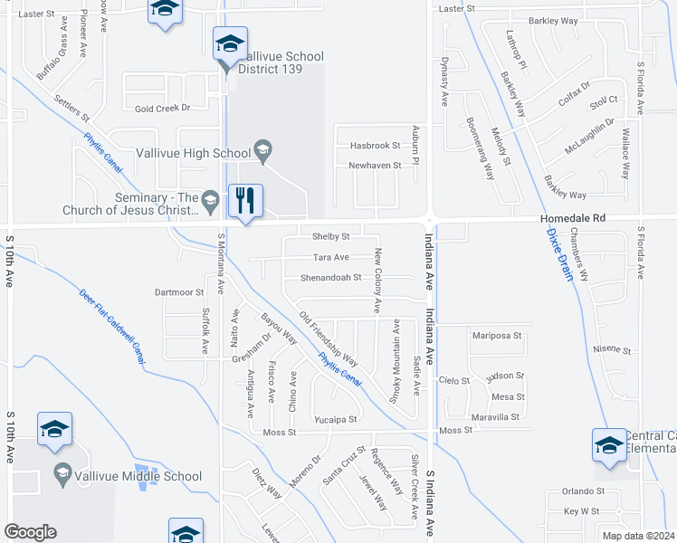 map of restaurants, bars, coffee shops, grocery stores, and more near 14220 Shenandoah Street in Caldwell